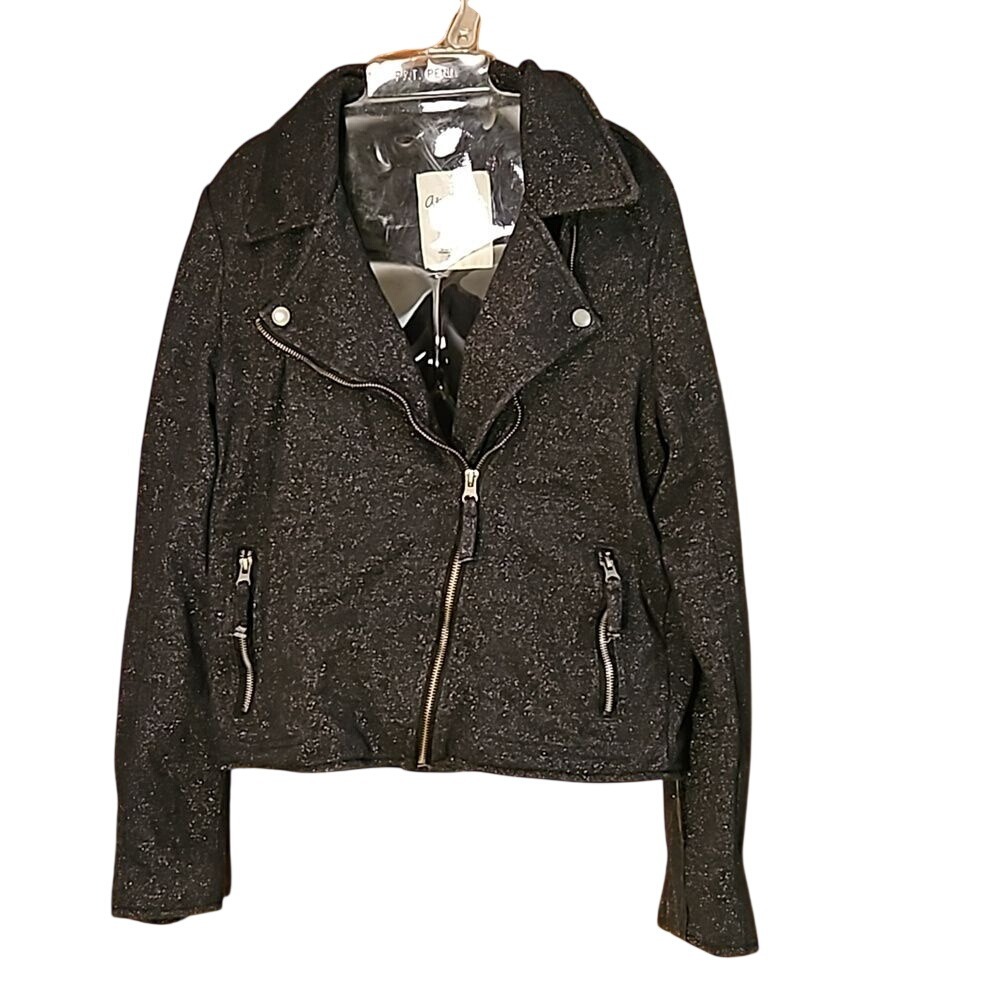 Aeropostale Moto Flap Style Jacket – Juniors Size‎ L – Black & Metallic